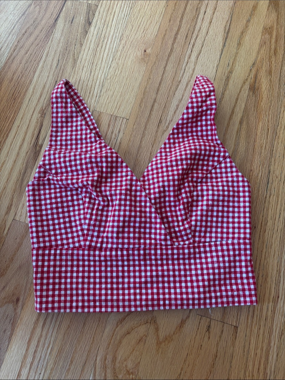 Brandy Melville Red & White Gingham V-Neck Crop Tank